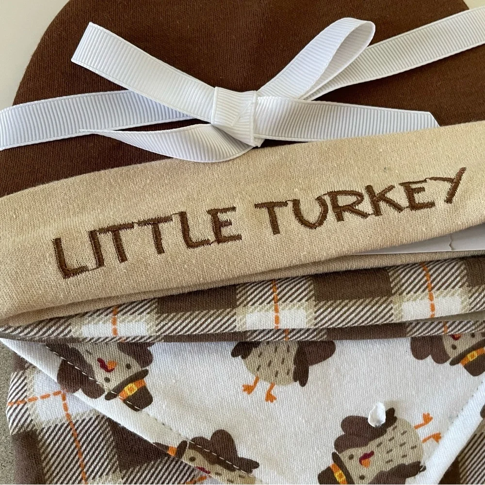 Hudson Baby Thanksgiving Theme Bibs and Hats Set 0-6 Months